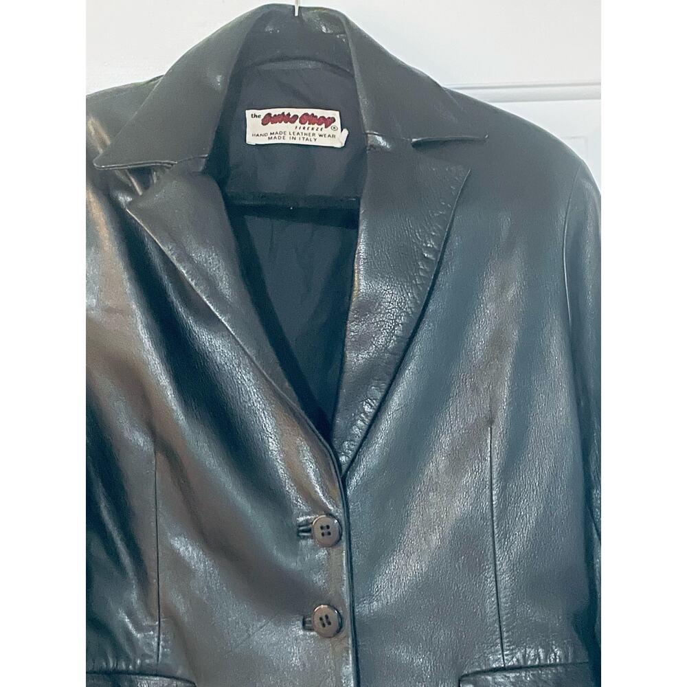 Firenze Black Leather Blazer Wmns L Sz 44 Coat Jacket Minimalist Italy Buttery